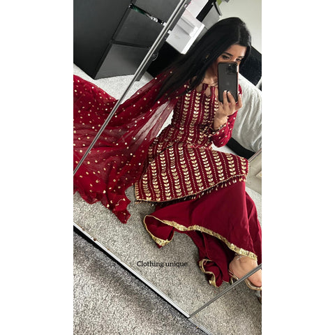 Bespoke Gharara- maroon